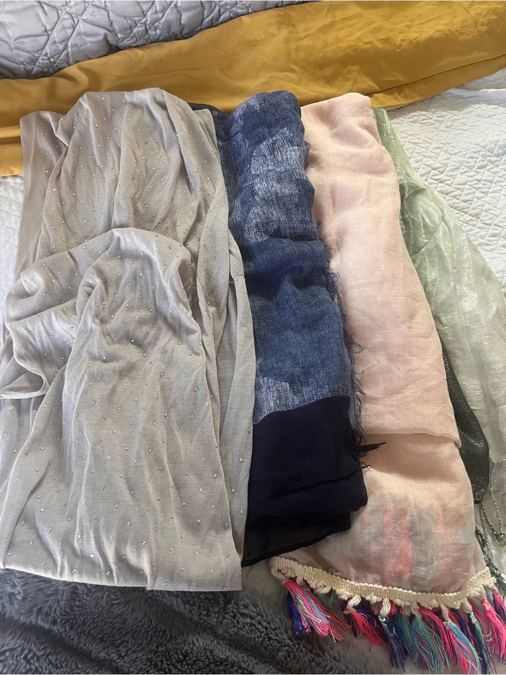 Assorted Lightweight Scarves in Gray, Navy, Pink & Mint